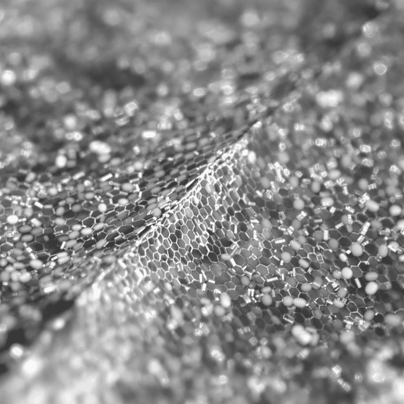A high-tech tent fabric magnified to show graphene fibers and self-healing microcapsules