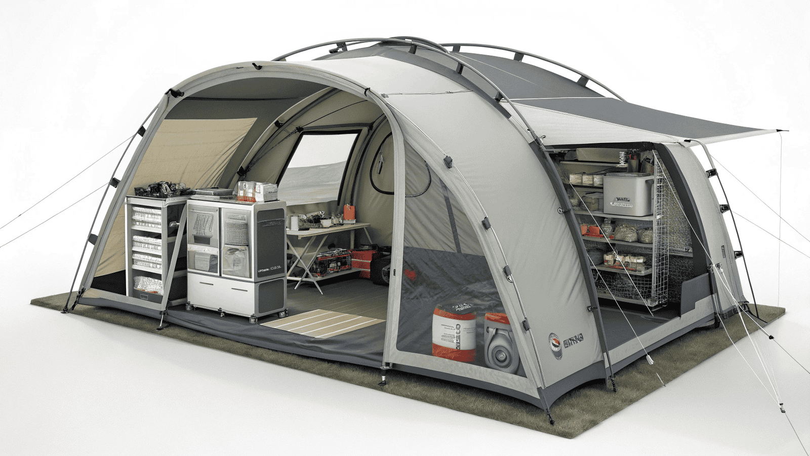 Cutaway diagram showing advanced features of a premium dome tent