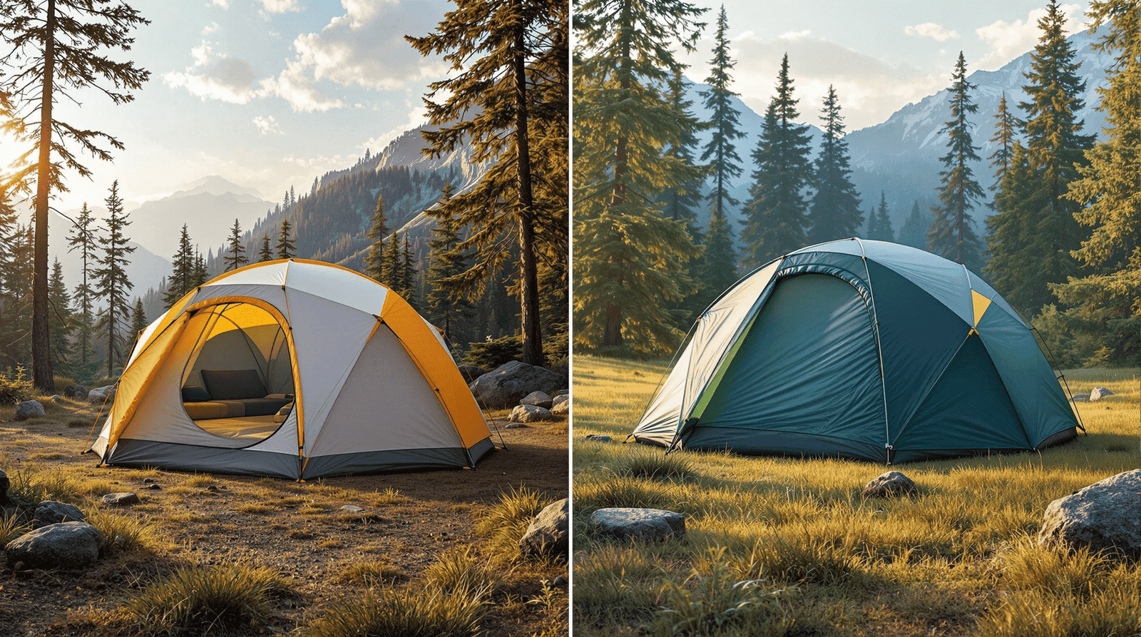 Side-by-side comparison of different dome tent types in various camping scenarios