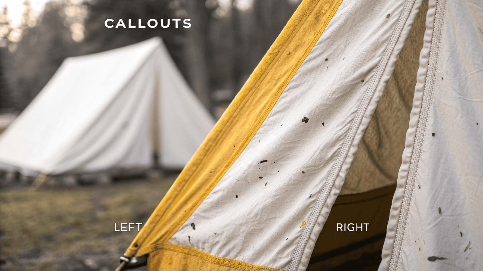 comparison of well-maintained vs. neglected tent fabrics with callouts