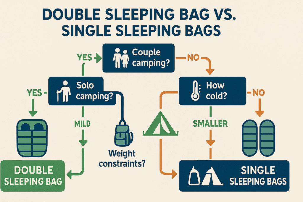 decision pathways for choosing between double and single sleeping bags based on different use cases
