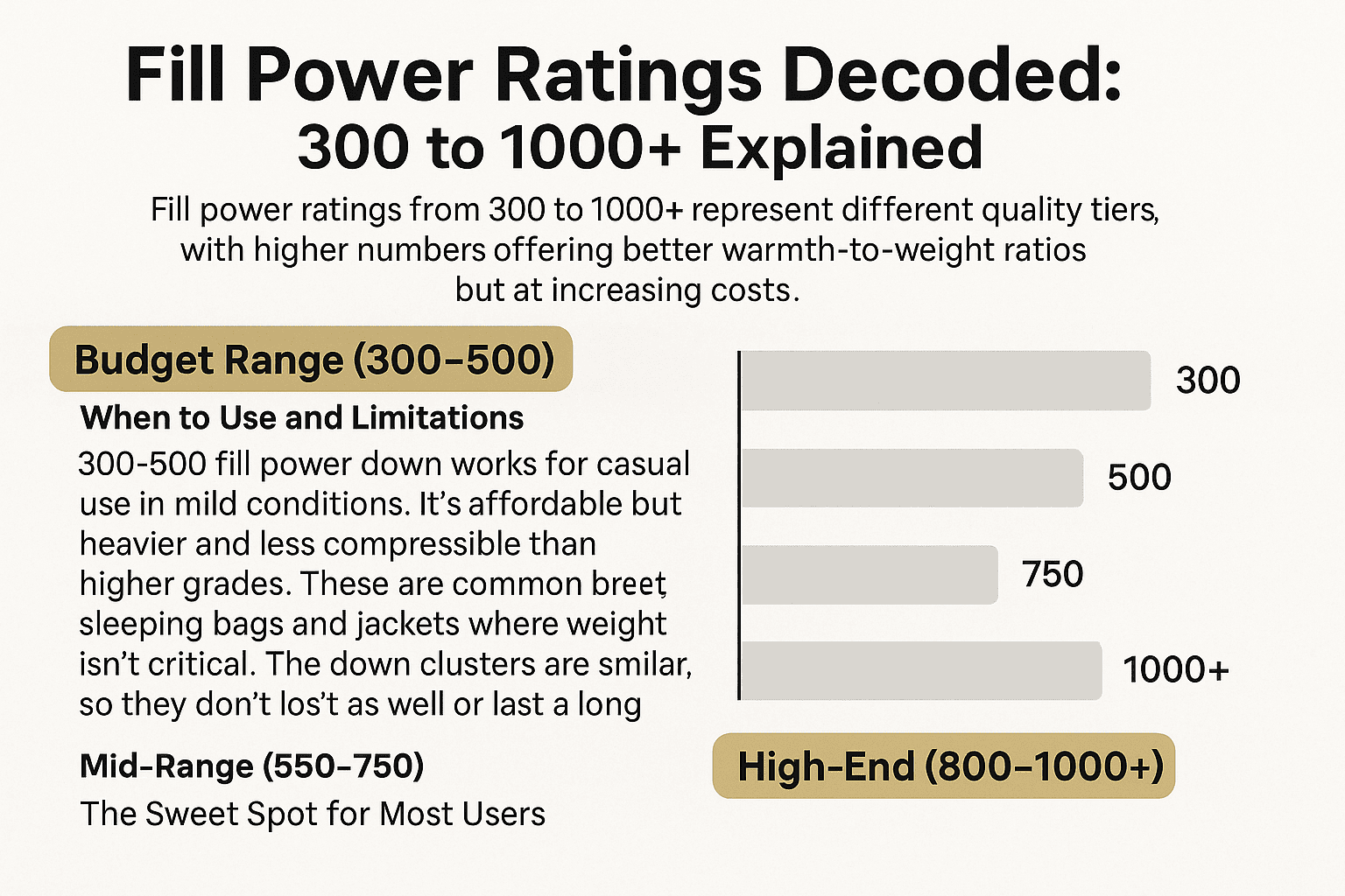 comparison of different fill power down clusters with rating labels