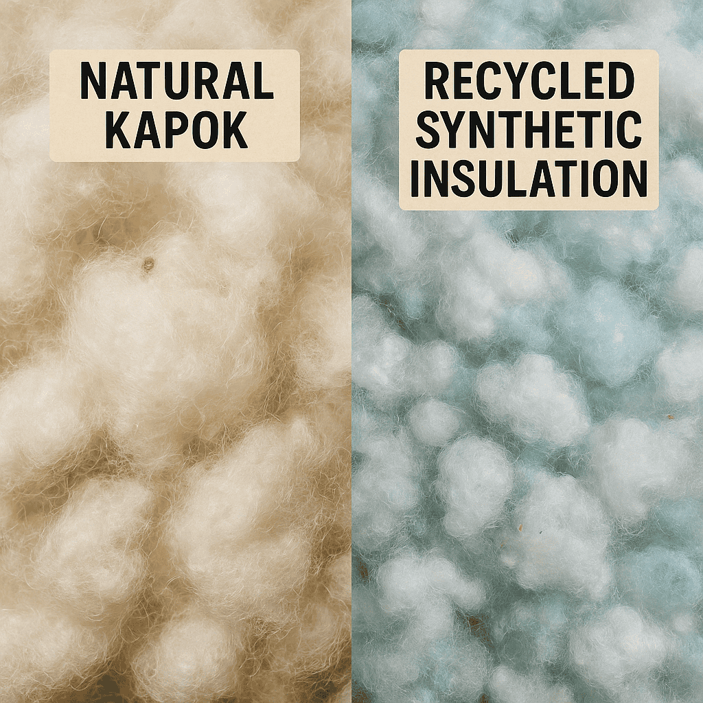 comparison of natural kapok and recycled synthetic insulation fills