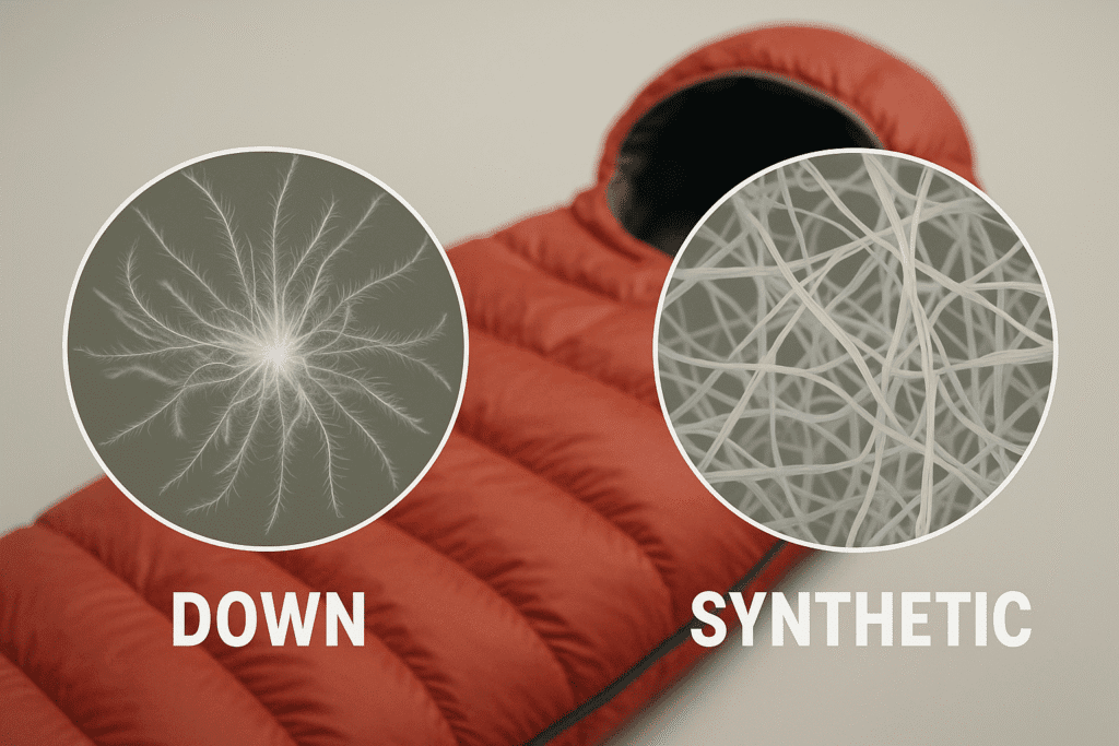 down and synthetic insulation for hooded envelope sleeping bag