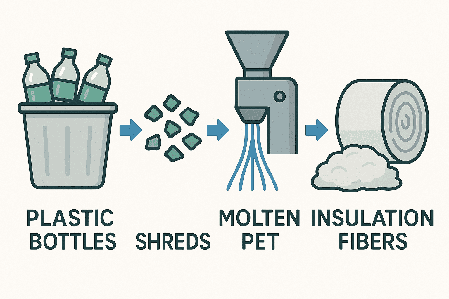 plastic bottle transformation into RPET insulation fibers for sleeping bags