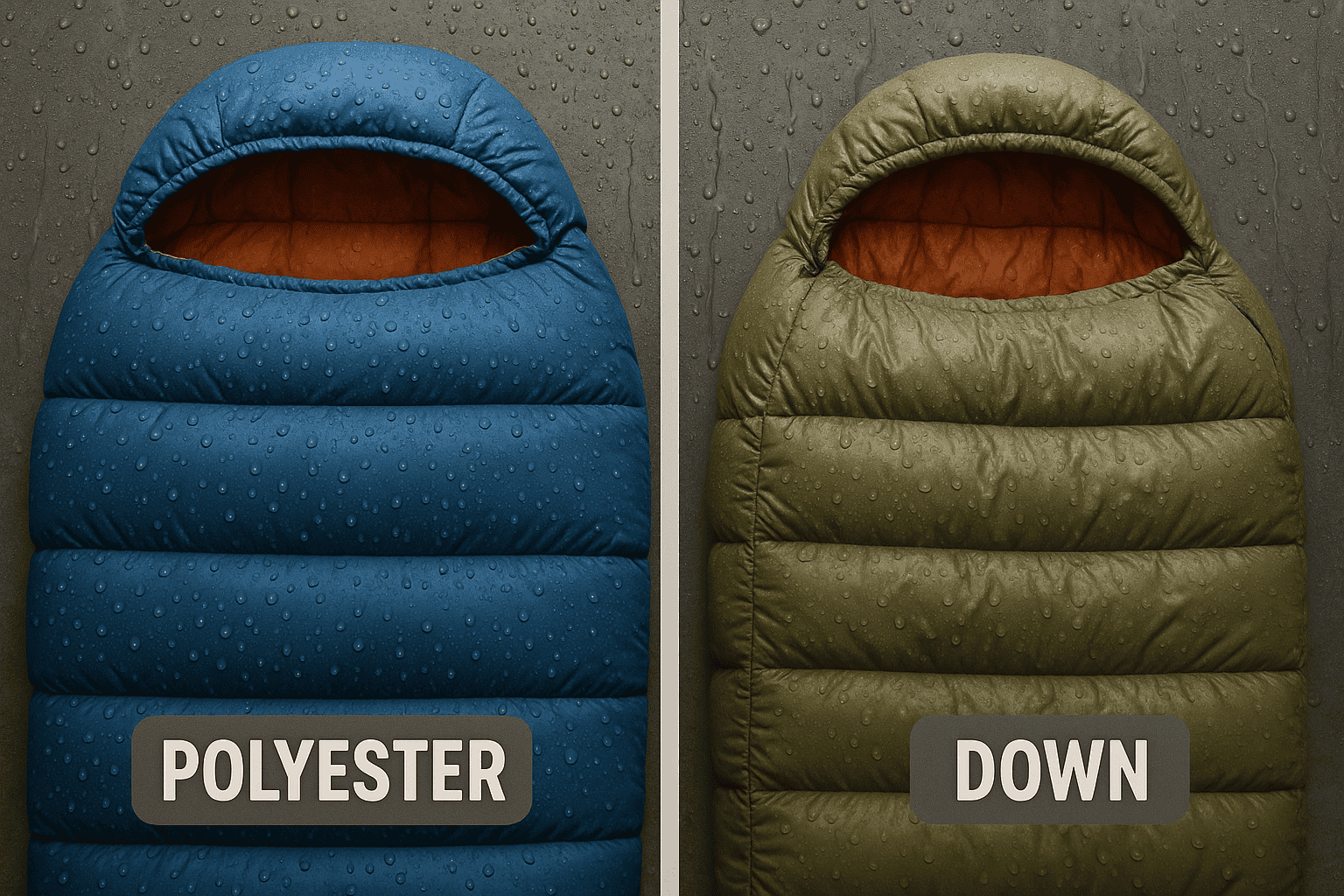 polyester vs. down sleeping bags after simulated rain