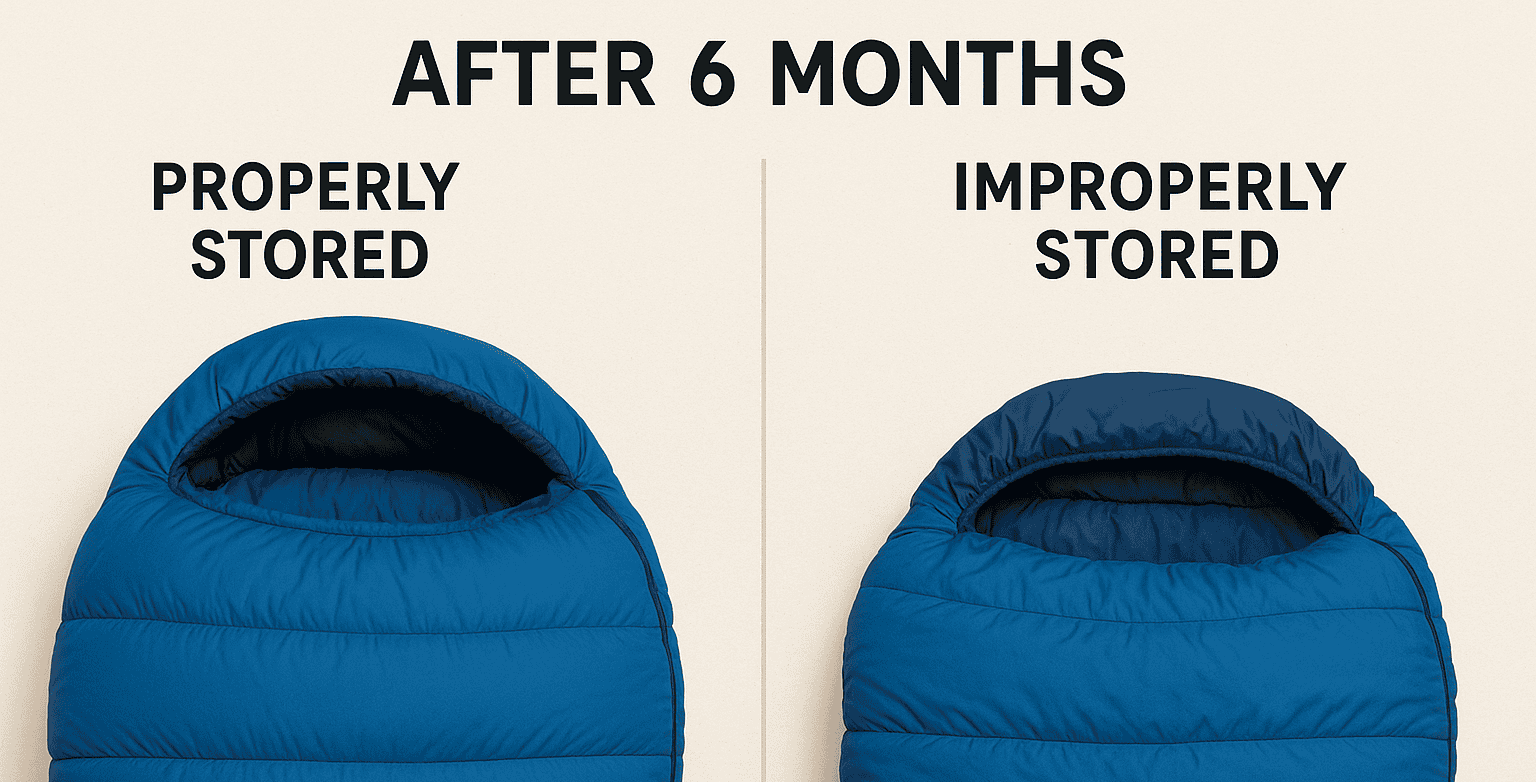 properly vs. improperly stored sleeping bags after 6 months
