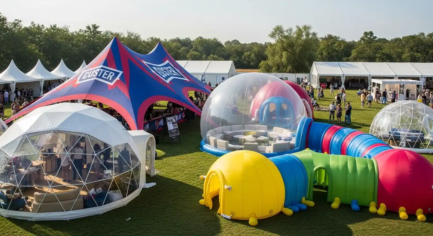 Outdoor water play and inflatable attractions at Kelyland. Perfect for family fun and kids' entertai.