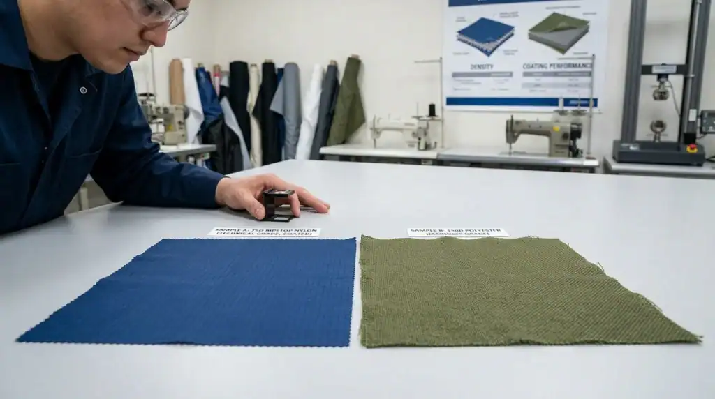 Testing outdoor fabric samples for durability and performance.