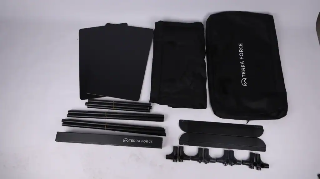 Terra Force outdoor camping gear and accessories on a white surface.